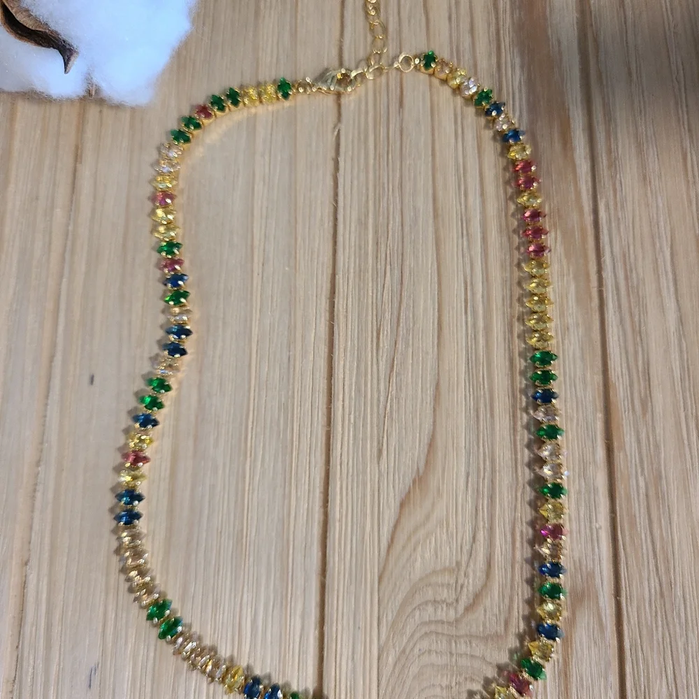 🎉🎉NEW🎉🎉 STUNNING!! Marquise Cut MULTI-COLOR CZ Necklace in GOLD Plating